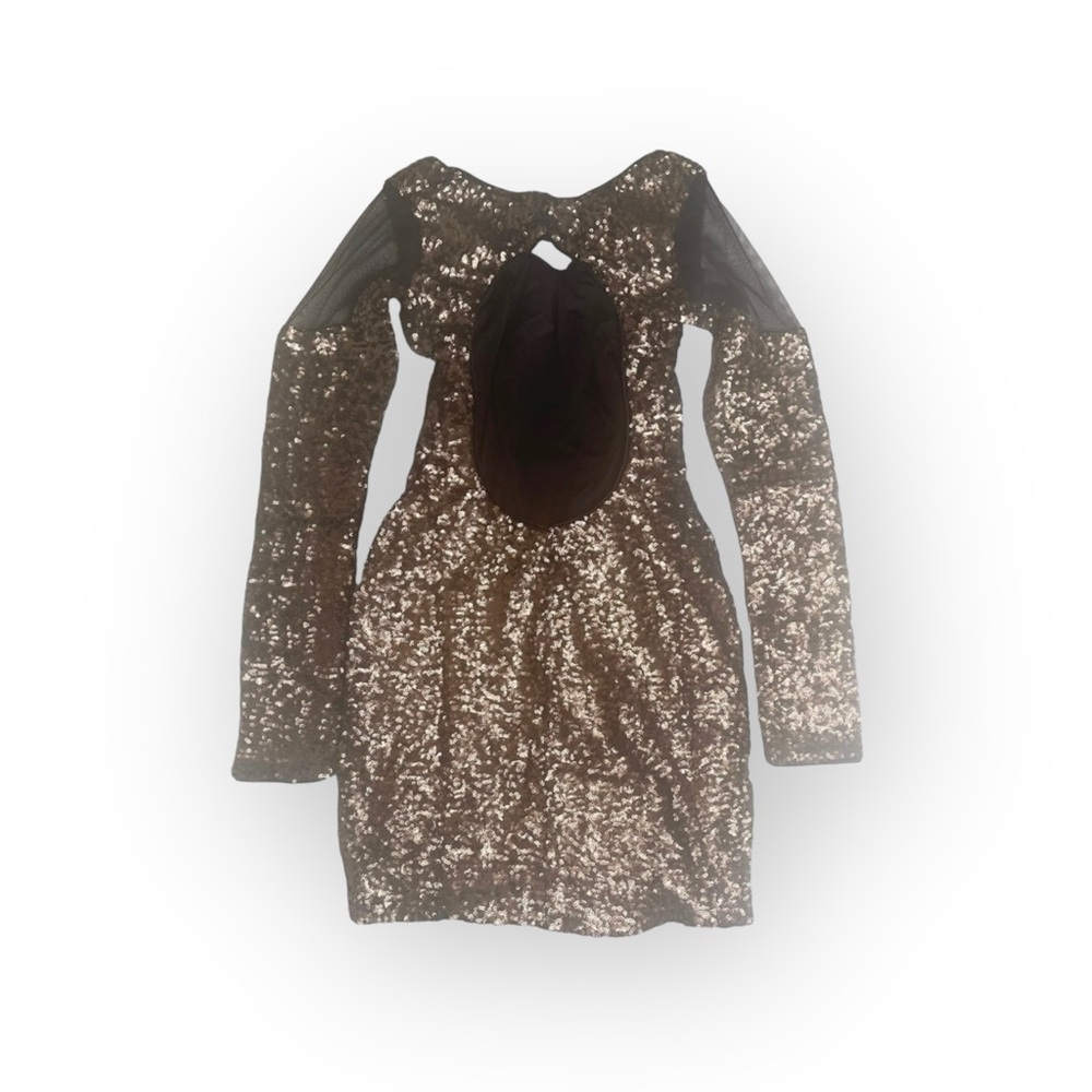new Dress Population ☼ Sequin Body Con Cut Out Back Cocktail Dress ☼ Bronze ☼ - Picture 8 of 16
